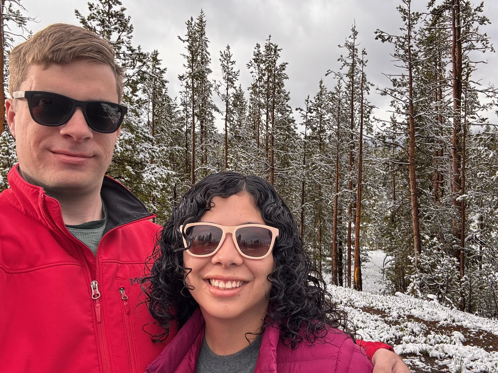 Dylan and his fiancée Letica together in a snowy forest